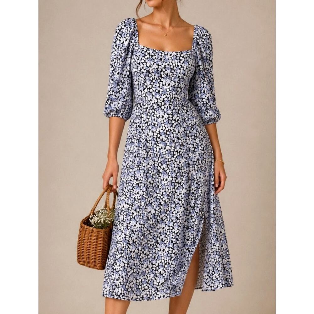 Abercrombie & Fitch Ditsy Floral Midi Dress Size M Tall Cottage Prairie Romantic